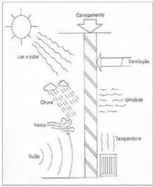 Figura 01: Solicitações impostas às superfícies das edificações  (CINCOTTO et al, 1995 apud SAHADE, 2005)[2] 