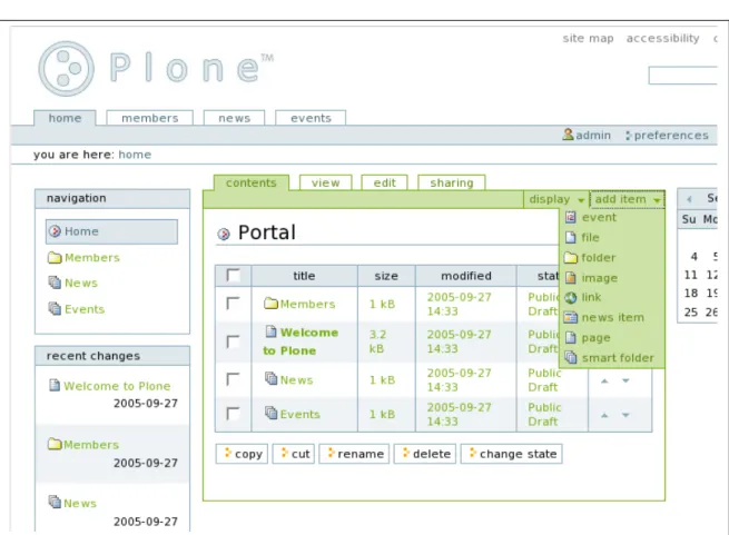 Figura 3.1: Ecrã do Plone.