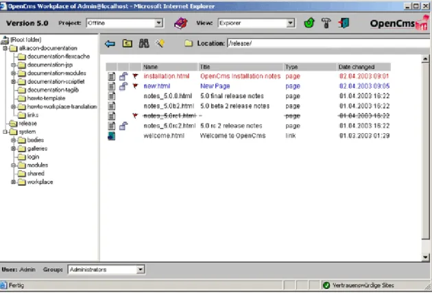 Figura 3.2: Ecrã do OpenCMS.