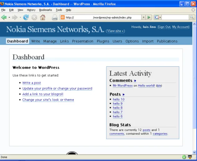 Figura 3.3: Ecrã do Wordpress.