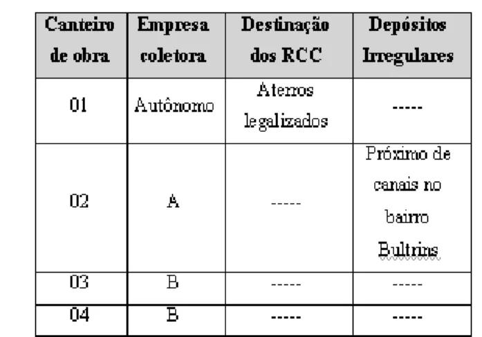 Tabela 3. Empresas coletoras, destinação final e possíveis locais de  depósitos irregulares