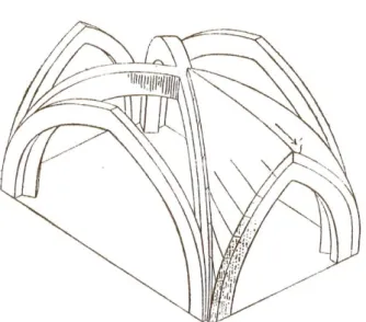 Figura 5. Esquema do cruzamento de ogivas. Desenho da forma da construção de uma abóbada gótica  característica do século XII, em França