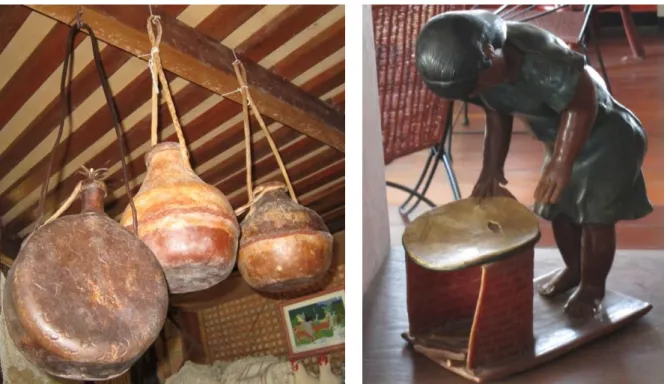 Figure 03. From left to right: Bottles made of balata (Annai, Guyana, October 2010); Figure made  of balata representing Amerindian women making cassava bread