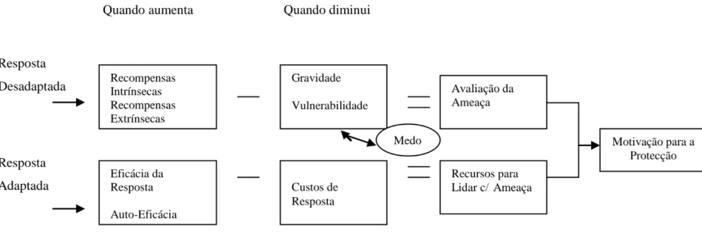 Figura  2.4  Esquema  dos  Processos  de  Mediação  Cognitiva  da  Teoria  da  Motivação para a Protecção ( Adaptado de Rippetoe e Rogers, 1987 ) 