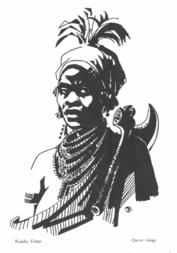 Figura  10.  Retrato imaginário da Rainha Njinga Mbandi concebido a carvão em 1967 pelo  pintor luso-angolano Albano Neves e Sousa (1921-1995)