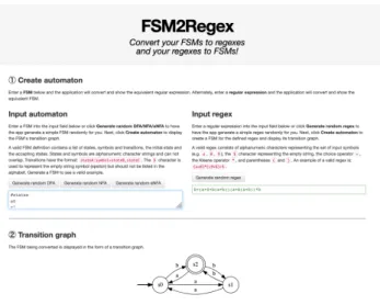 Figure 2.5: FSM2Regex Page [22] with an Automaton and its corresponding Regular Expression