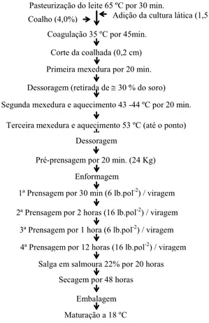 Figura  1.  Fluxograma  de  fabricação  do  Parmesão  experimental.