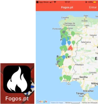 Figura U - Logotipo e screenshot da app da plataforma Fogos.pt
