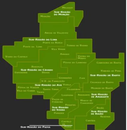 Figura 5- Sub-Regiões da Região dos Vinhos Verdes (Fonte: Marketing de Vinhos, 2013). 