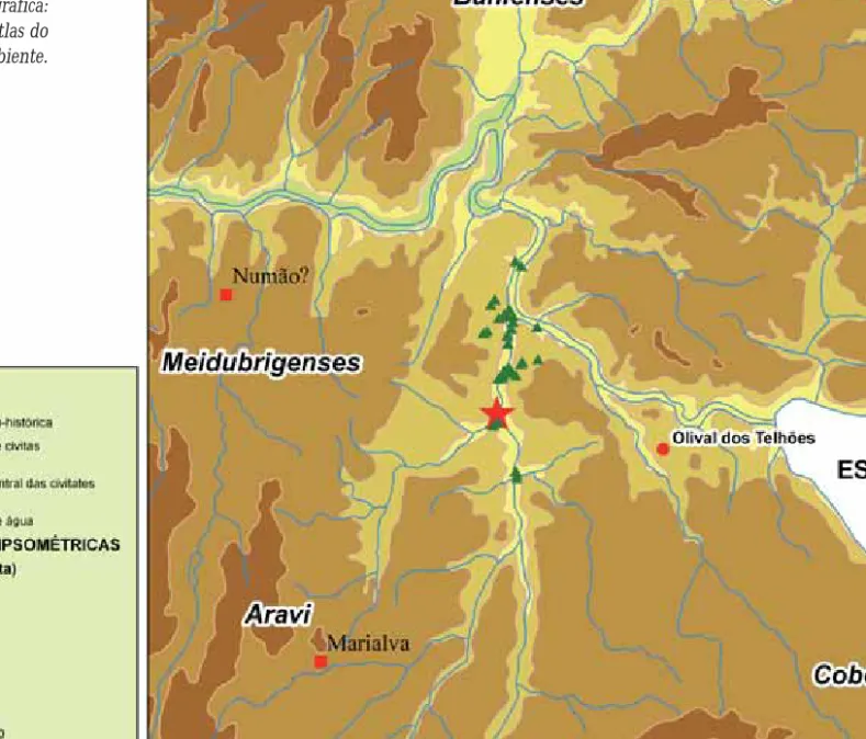 Fig. 11. Populi e civitates da região envolvente da foz  do Côa. Base topográfica:  Atlas do  Ambiente