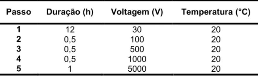 Tabela 5. Programa utilizado na focagem isoeléctrica.