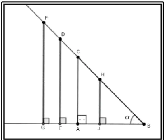 Figura 15 - Triângulos retângulos com um ângulo interno  comum. 