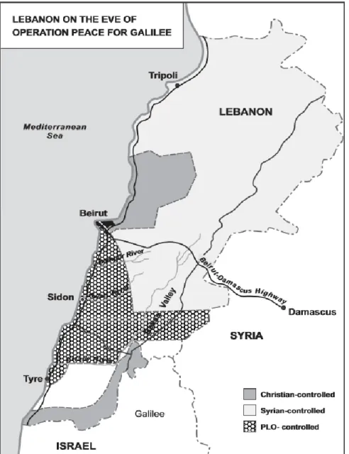 Figura n.º 6 – O Líbano na véspera da Operação Paz na Galileia  Fonte: Gawrych, 2003, p