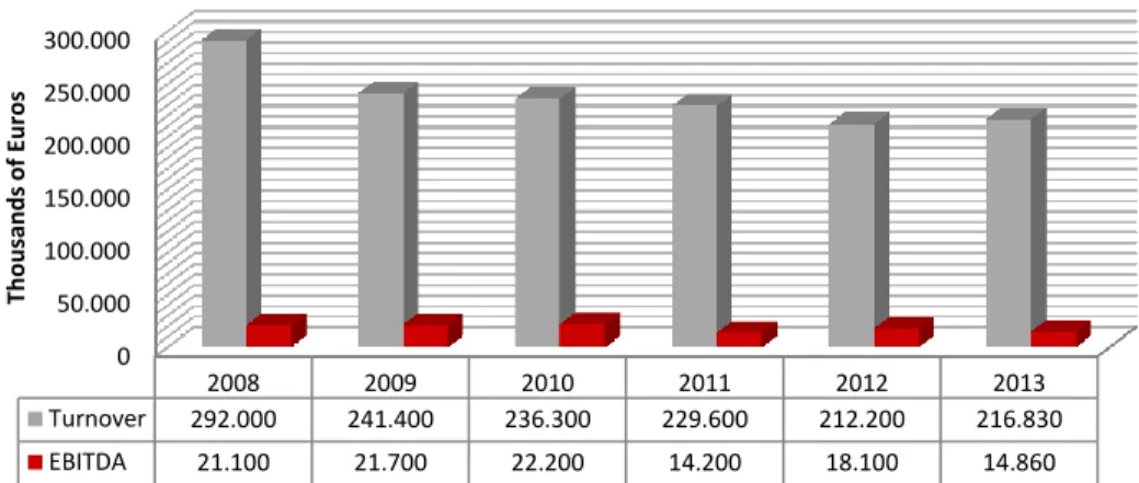Table 5 – Evolution of EBITDA over Turnover from 2008 to 2013 