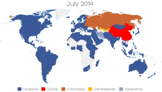 Figura 1: Redes sociais mais populares por país (Fonte: Vincos, 2015) 