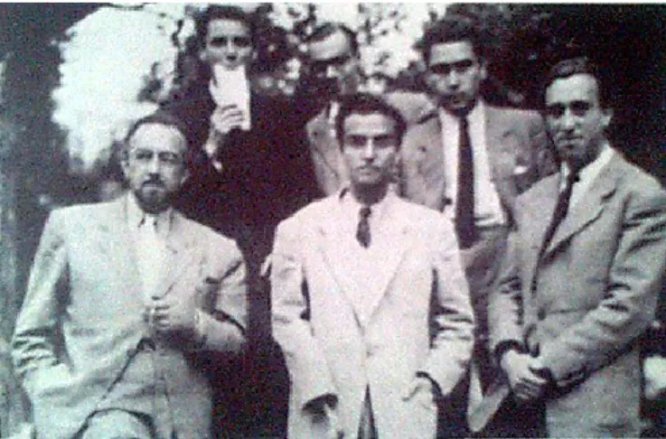 Figura 6 - O Grupo Surrealista de Lisboa; Mário Cesariny, José-Augusto França e Vespeira, (em cima); António Pedro,  Alexandre O’Neill e João Moniz pereira (em baixo).