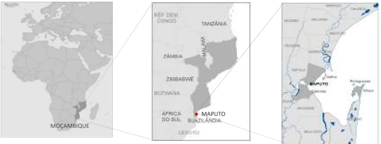 Figura 12- Enquadramento de Maputo em África, no país e na região.  