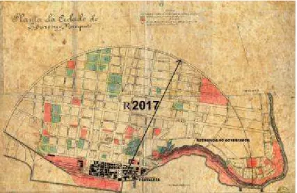 Figura  21  –  Planta  da  cidade  de  Lourenço  Marques  de  1900,  assinalando  os  terrenos  do  Governo  (salmão)  e  municipais  (verde)