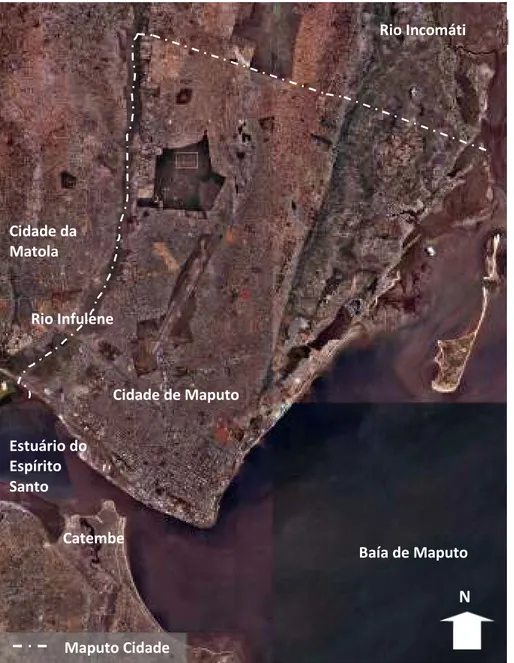 Figura 13 - Enquadramento da cidade de Maputo. Fonte: Fotografia aérea cedida pela FAPF –UEM 