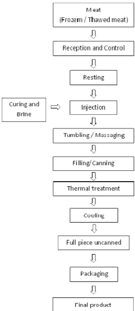 Figure 1: Typical flow of production of cooked hams adapted from Toldrá, Mora et al. (2010) 