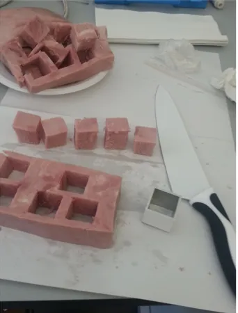 Figure 4: Sample cubes for TPA analysis obtained from central slice of each cooked ham 