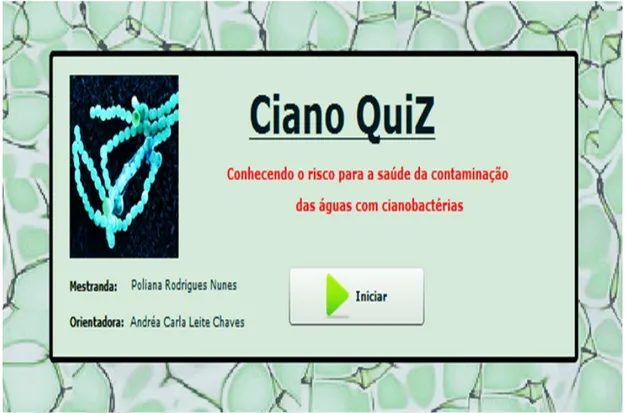 Figura 1 - “Print screen” da tela inicial do jogo Ciano Quiz. [Fonte: jogo Ciano Quiz, 2013]  