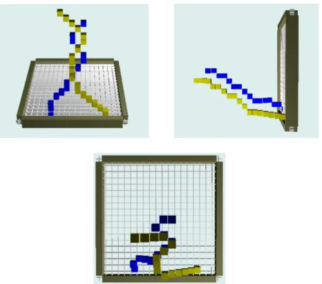Figura 5.11: Caminhos 3D planeados com base no algoritmo TEA* para o teste 1, representados segundo diferentes ângulos.