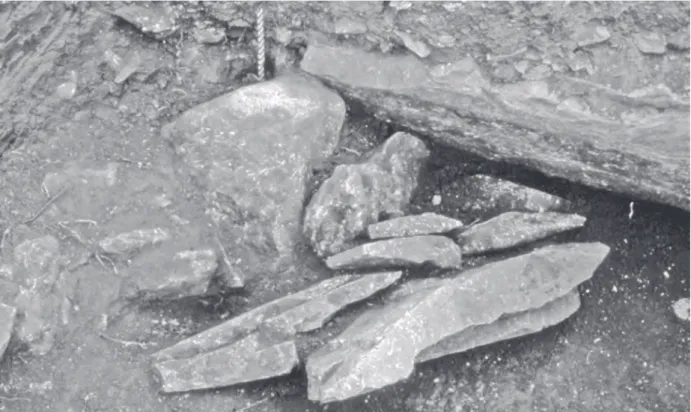 Fig. 7 –  Anta das Pedras da Granja. Pormenor do que resta do esteio C, ao qual se encostava o esteio D (Arquivo de O