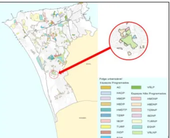 Figura 37- Mapa de folga urbanizável do concelho e estrato da área de intervenção. 