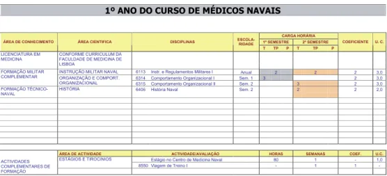 Figura 3 – Curso de Médicos Navais – 1ª ano  Fonte: (Escola Naval, 2006) 