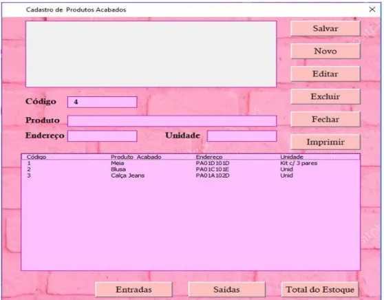 Figura 8 - Tela de cadastro de produtos  Fonte: autores (2019) 