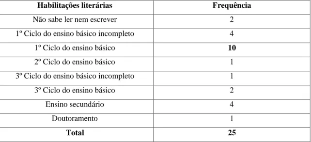 Tabela N.º3 - Habilitações Literárias 