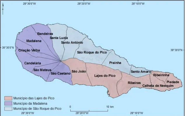Figura 3 – Municípios e Freguesias da ilha do Pico 