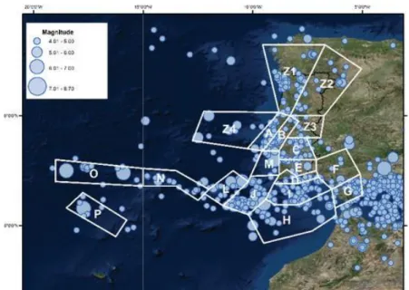 Tabela 4.2: Parâmetros definidores das zonas sismogénicas consideradas no modelo ERSTA                                      (Carvalho e Campos Costa, 2015)