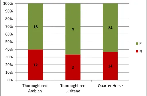 Fig. 6. Pregnancy results per breed  (P=positive pregnancy diagnosis; N=negative pregnancy diagnosis).