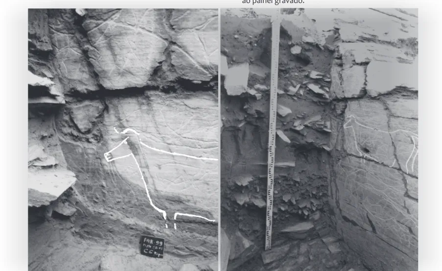 Fig. 2: Cobertura sedimentar da rocha 1 do Fariseu durante a escavação de Dezembro de 1999 (fotografias Thierry Aubry).