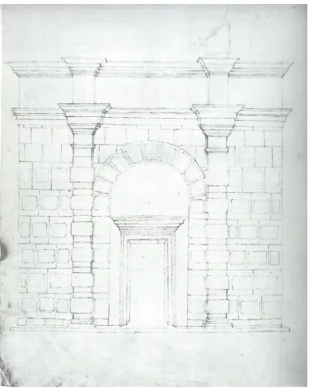 Figura 12 – Francesco di Giorgio Martini - Vista da arcada do templo do Divo Claudio. (Tratatti di  Architettura Ingegneria e Arte Miitare