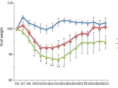 Figure  11:  Mice  with  RA  disrupted  signaling  lose  more  weight  during  E.vermiformis  infection