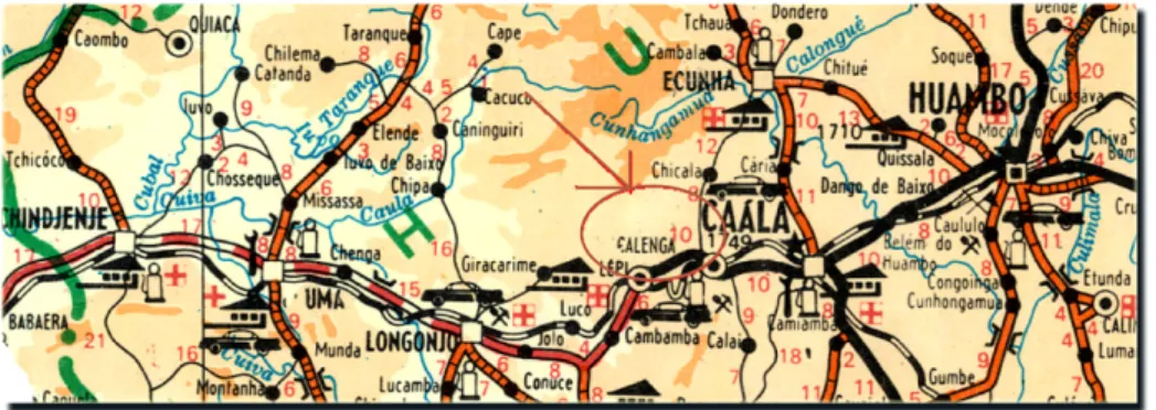 Fig. 1 – – – – Mapa da comuna da Calenga e vizinhanças (Instituto Marquês de Valle Flor.2002-2005) –
