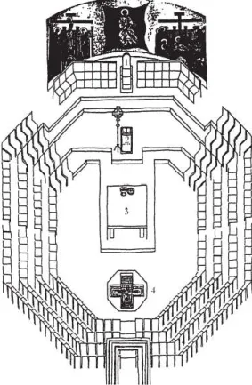 Figura 8 - Esboço da disposição litúrgica dos espaços  celebrativos do Caminho Neocatecumenal 