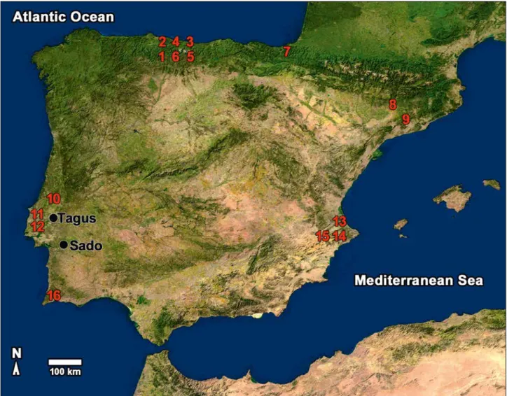 Fig. 1  Map of the Iberian Peninsula with the archaeological sites discussed in the text