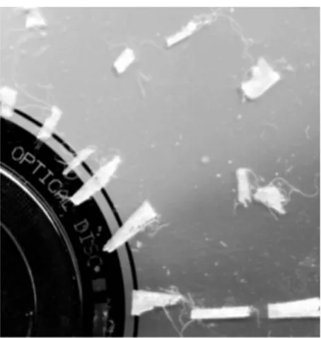 Figura 9: Pormenor da superfície inferior de um exemplar de ‘wounded CDs’ de Yasunao Tone  (imagem: Miguel Carvalhais (2010)) 