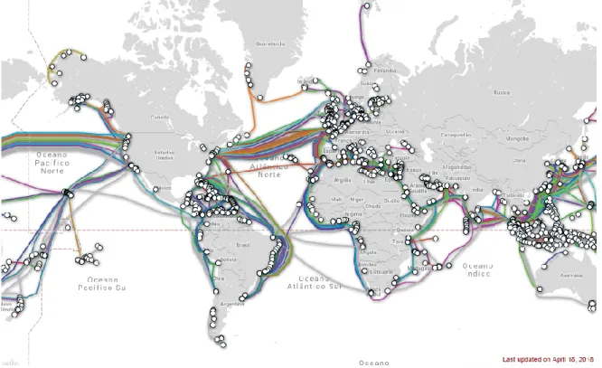 Figura 7 - Cabos submarinos  Fonte: (TeleGeography, 2018) 