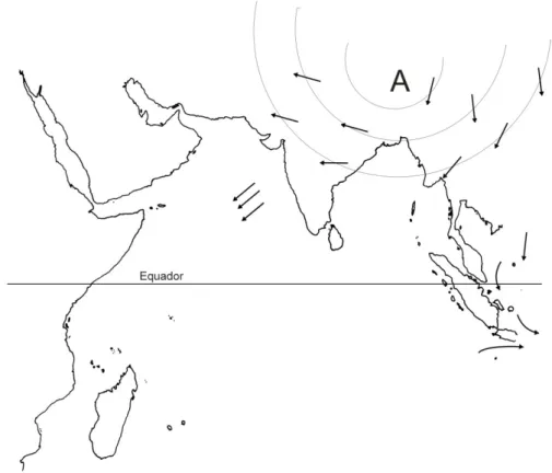 Fig.  3 :  Esquema  Global  da  monção  associada  ao  solstício  de  Dezembro,  quando  os  ventos  predominantes  sopram do sector norte