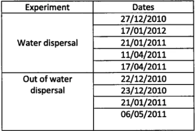 Table  C-  Dates of the dispersal  experiments