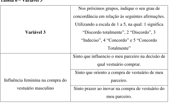 Tabela 6  –  Variável 3 