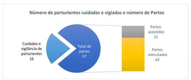 Gráfico 3 - Experiências no âmbito do trabalho de parto e  parto: número de parturientes cuidadas e  vigiadas e número de partos efetuados 