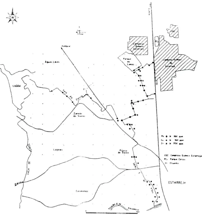 Fig. 39 - Cartografia de Cu, Pb e Zn nas amostras das valas de 