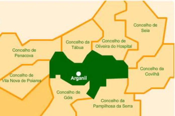 Figura 2.1– Mapa de Portugal com indicação do Concelho de Arganil (INE, 2011) 