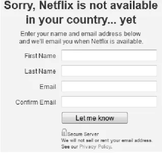 Figure 3.2: Message displayed by Netflix Global page when a user connects from a foreign IP address.